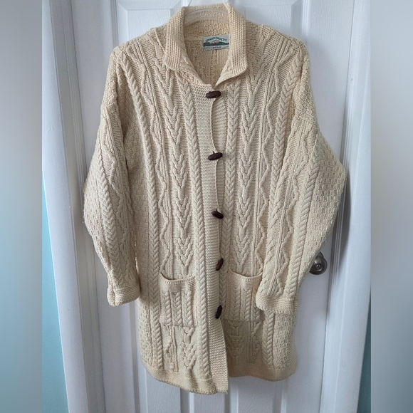 Aran Crafts Cream Cable Knit Merino Wool Fisherman Cardigan - Picture 1 of 16